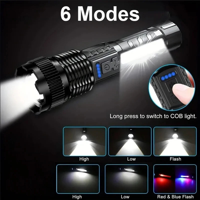 High Power Led Flashlights Very Strong Tactical Torch 6 Modes Rechargeable Camping Fishing Emergency Zoom Lantern