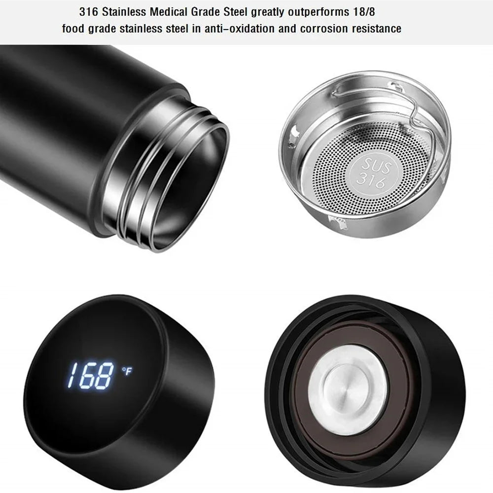 500Ml Thermos Bottle Smart Cup Digital with Temperature Display 304 Stainless Steel Thermos Bottle Long-lasting Heat