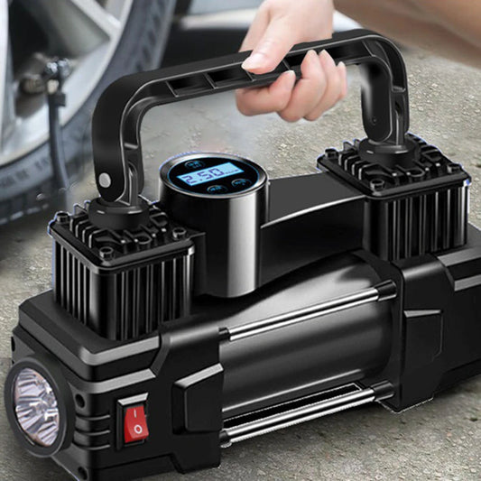 12V 150PSI Mini Air Compressor Dual Cylinder Heavy Duty Tire Inflator with LED Light Car Electric Air Pump Auto Inflatable Pump