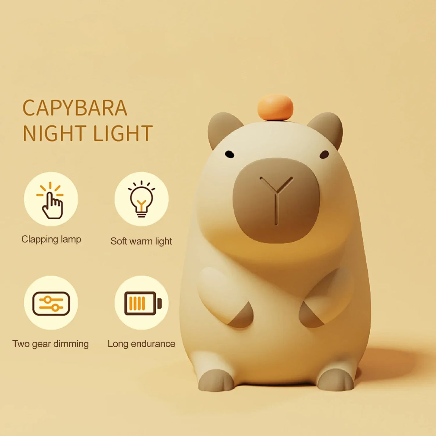 Capybara 3D Lamp Cute Anime Silicone Night Light Touch Control USB Rechargeable Timing Dimming Sleep Night Lamp for Room Decor