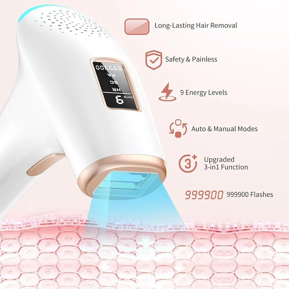 Professional IPL Laser Hair Removal Device – Permanent Depilator for Whole Body, Safe & Effective Home Use for Women