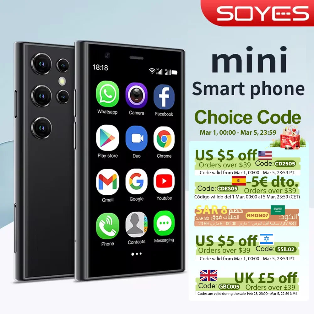 SOYES S23 Mini Smartphone – Compact Android 8.1, Dual SIM, 3.0'' HD Display, 3G, Wi-Fi & Bluetooth