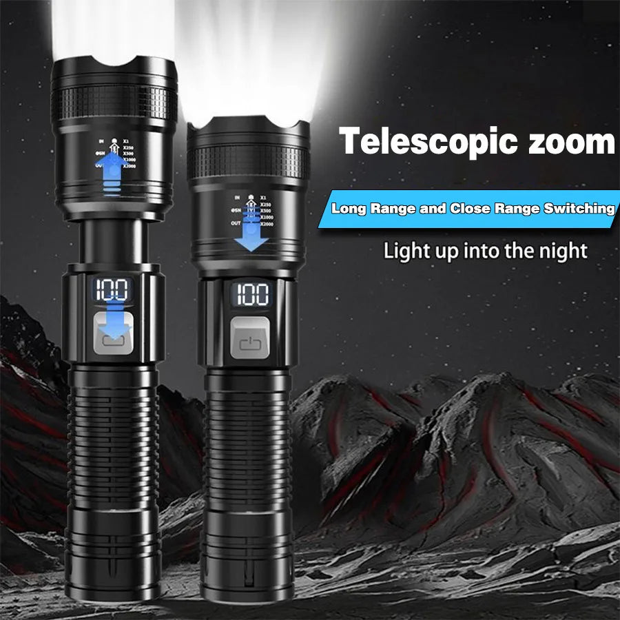 Portable Rechargeable LED Flashlights High Power Military Tactical Flashlight Telescopic Zoom Torch Lamp Outdoor Camping Fishing