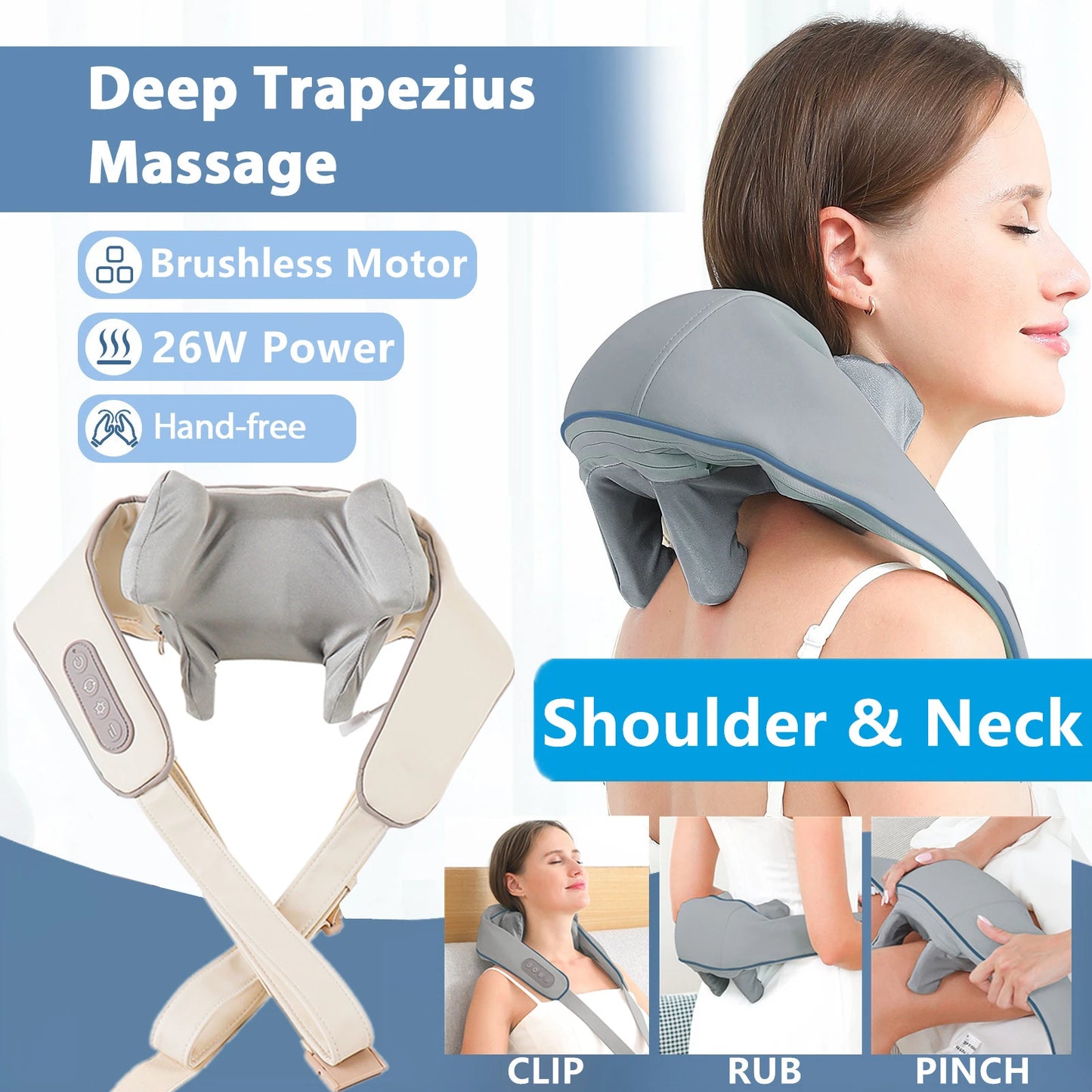 Foreverlily 26W Wireless Neck and Shoulder Massager – Deep Kneading Massage Shawl for Back, Trapezius & Cervical Relief