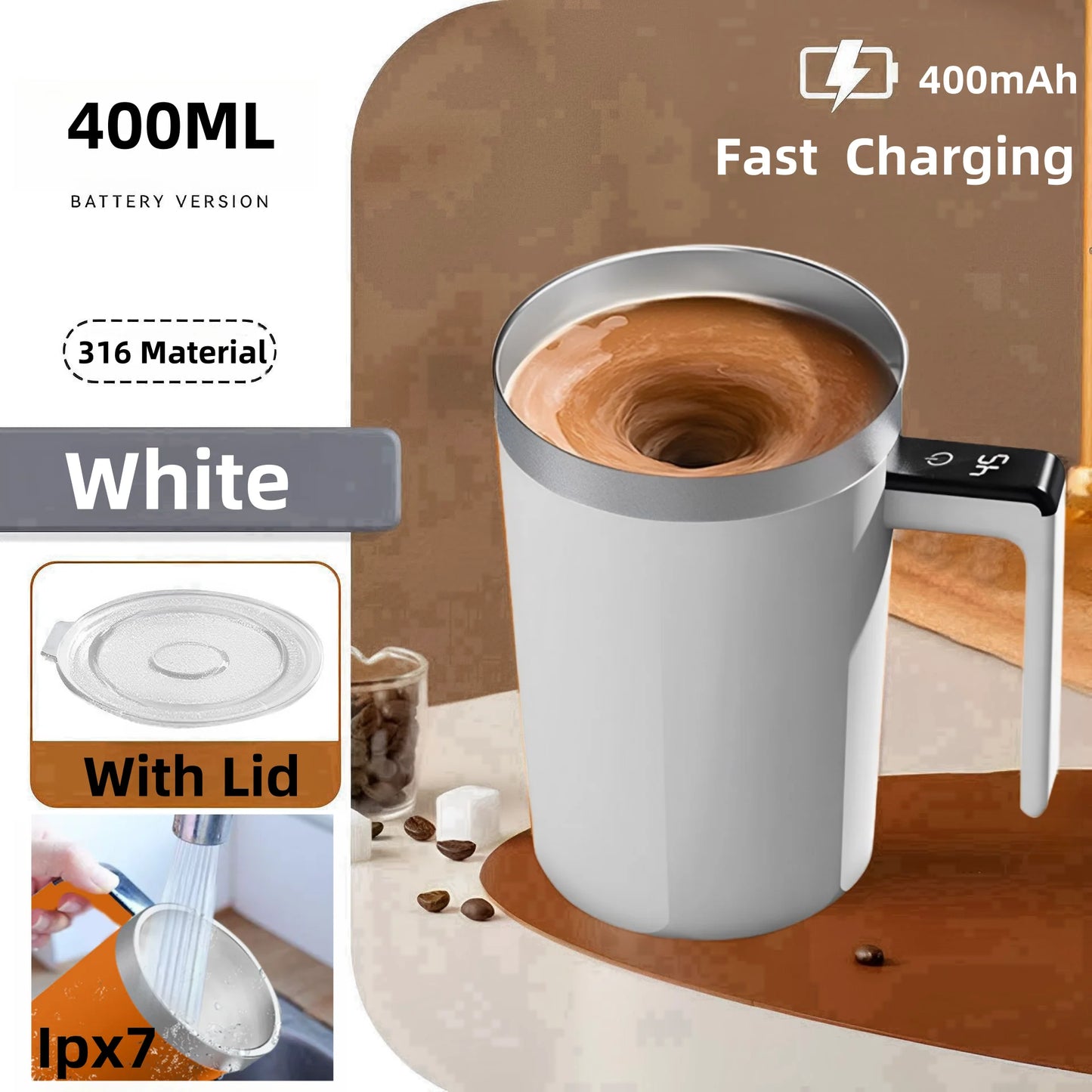 New USB Rechargeable Automatic Magnetic Cup Electric Coffee Self Mixing Mug IP67 Waterproof Food Safe 380ML Coffee Mug For Tea