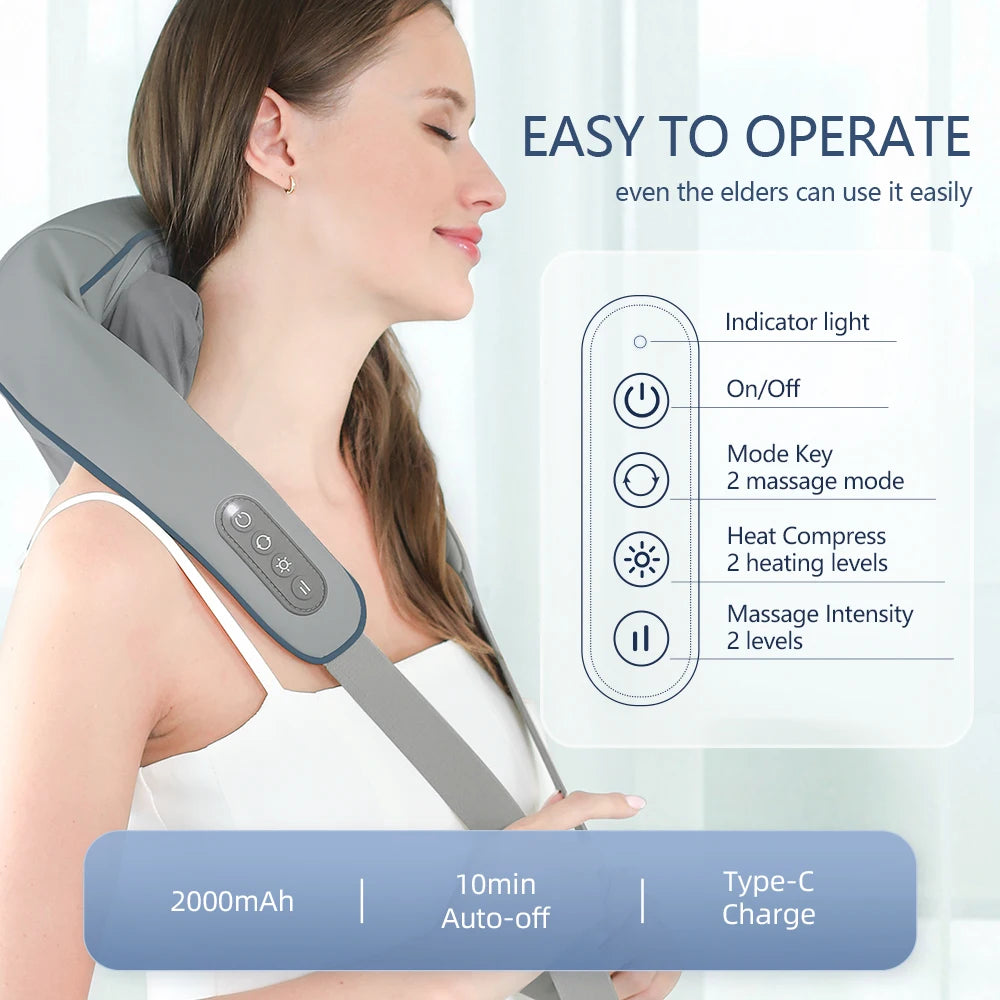 Foreverlily 26W Wireless Neck and Shoulder Massager – Deep Kneading Massage Shawl for Back, Trapezius & Cervical Relief