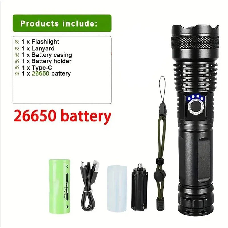 High Power LED Flashlight Rechargeable Torch Tactical Lantern Ultra Powerful Flashlight With USB Charging Outdoor