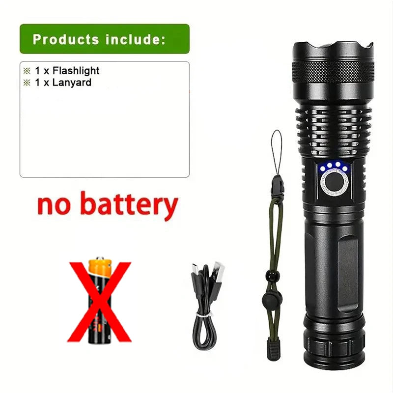 High Power LED Flashlight Rechargeable Torch Tactical Lantern Ultra Powerful Flashlight With USB Charging Outdoor