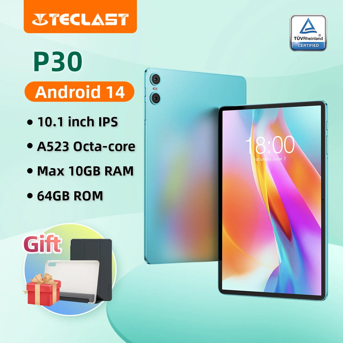 Teclast P30 Tablet – 10.1" IPS, Android 14, Octa-Core, 10GB RAM, 64GB ROM, TÜV Certified