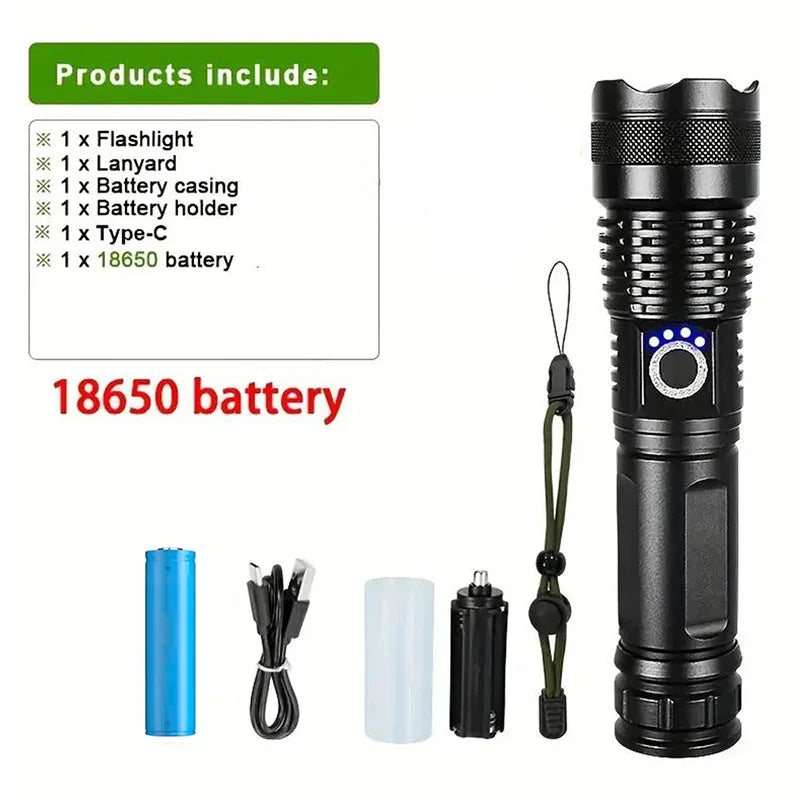 High Power LED Flashlight Rechargeable Torch Tactical Lantern Ultra Powerful Flashlight With USB Charging Outdoor