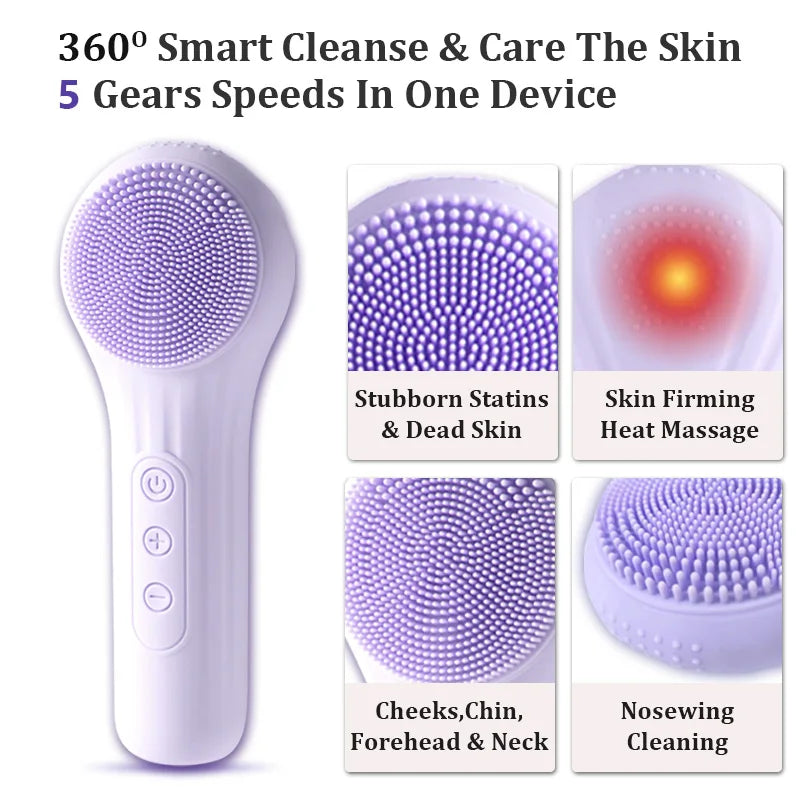 Sonic Waterproof Facial Cleansing Brush – Rechargeable Electric Exfoliating Scrubber for Deep Face Cleaning